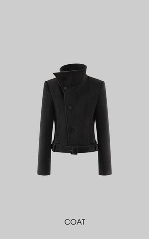 Structured Cropped Wool Coat and Pleated Mini Skirt Set