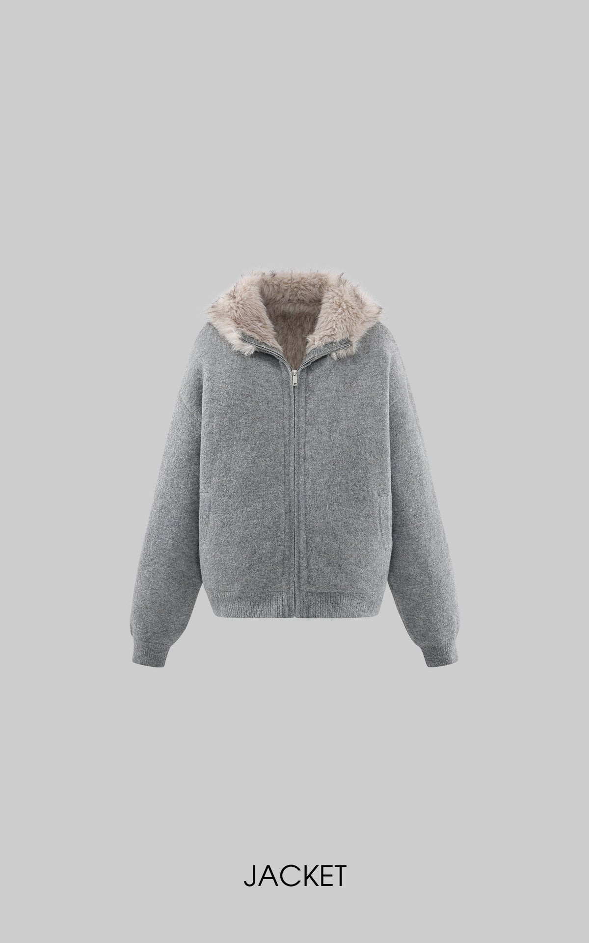 Furry Hood Jacket & Knit Hood Hat Set with Slim Top and Drawstring Shorts