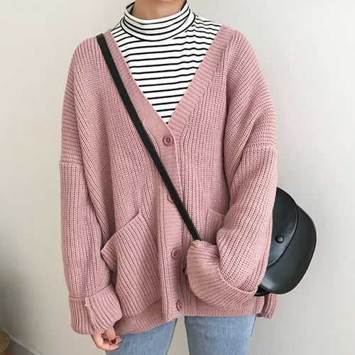 Loose V-Neck Knitted Slim Sweater