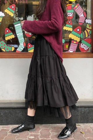 High Waist Elastic Long Mesh Skirts