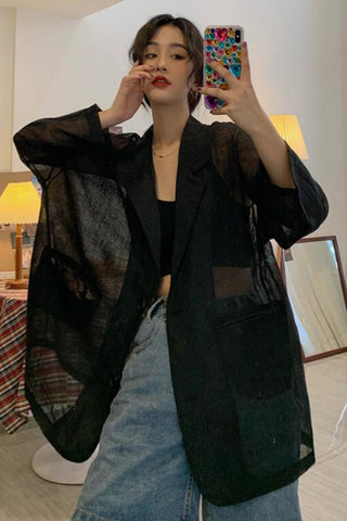 Camisa blazer fina semitransparente de manga larga 