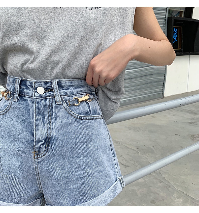 Retro-Crimp-Jeansshorts mit hoher Taille 