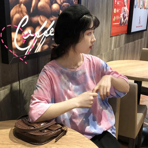 Rainbow Tie Dye Style Short Sleeve Loose Shirt