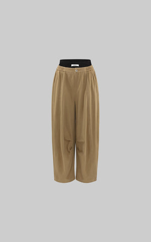 Wide-Leg Pants with Layered Waistband