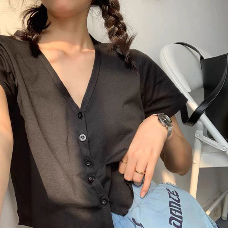 Summer V-Neck Sexy Cropped Shirt