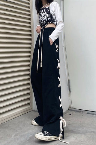 Loose Side Rope Tie Long Pants