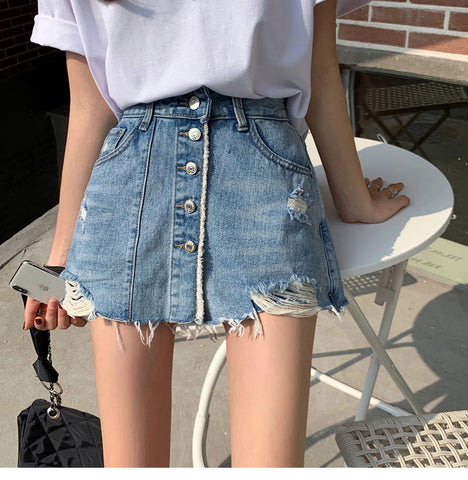 High Waist Sexy Ripped Jeans Mini Skirt