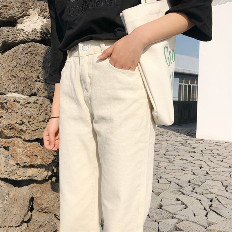 Pantalones beige lisos de cintura alta