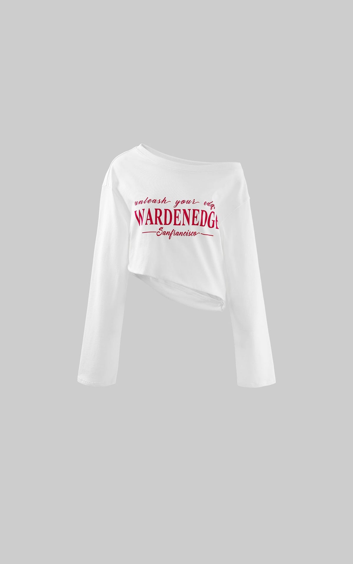 Off-Shoulder Cropped Long Sleeve Tee with Asymmetric Hem