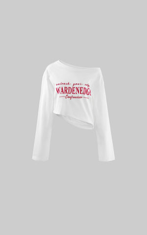 Off-Shoulder Cropped Long Sleeve Tee with Asymmetric Hem