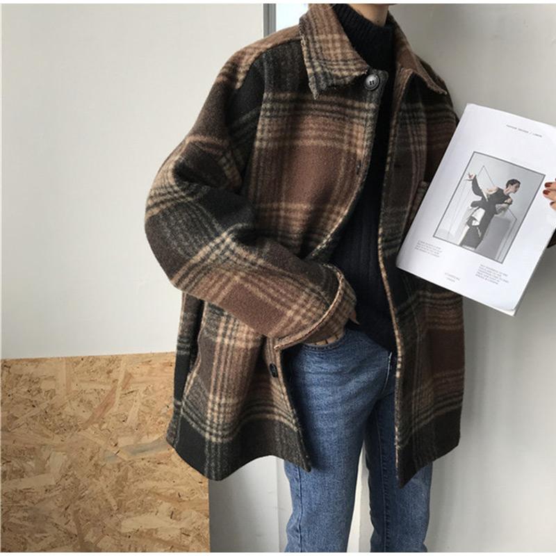 Wool Plaid Blends Coat Jacket