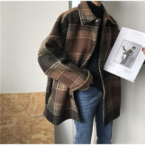 Wool Plaid Blends Coat Jacket