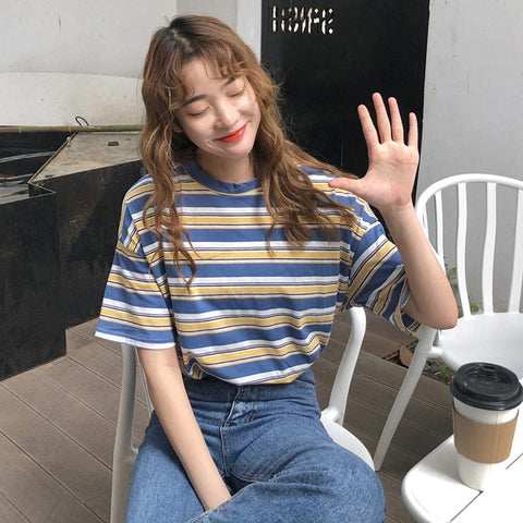 Loose Short Sleeve Striped Casual Shirt