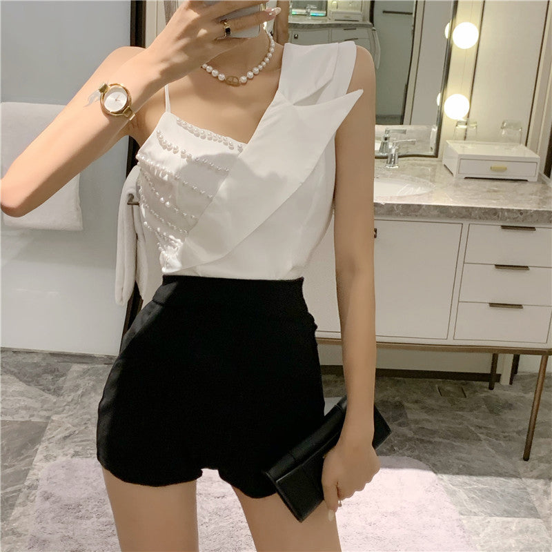 Sexy Irregular Pearl Crop Tops