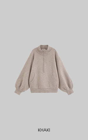 High Neck Oversized Half-Zip Sweater