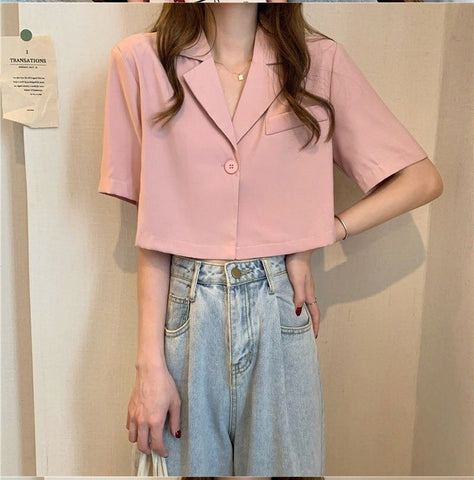 Camisa tipo blusa de oficina corta de manga corta 