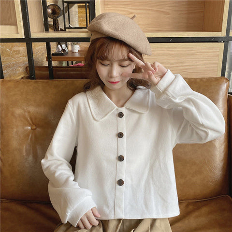 Long Sleeve Turn Down Collar Cropped Sweatshirt