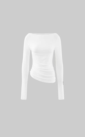 Asymmetric Draped Long Sleeve Fitted Top