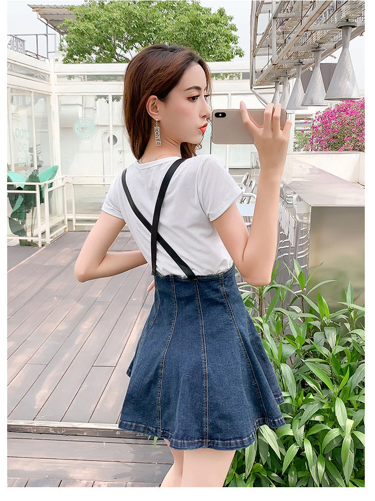 High Waist Suspender Adjustable Strap Denim Skirts