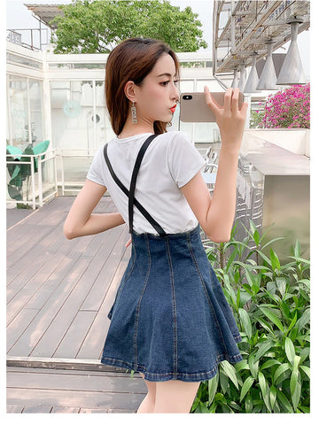 High Waist Suspender Adjustable Strap Denim Skirts