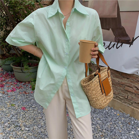 5 Colors Loose Oversize Solid Blouse Shirt