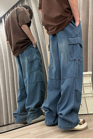 Loose Wide Leg Cargo Men Jeans Pants