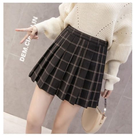 High Waist Grid Pattern Mini Skirts