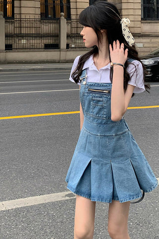 Sexy Cute Folds Denim Mini Dress