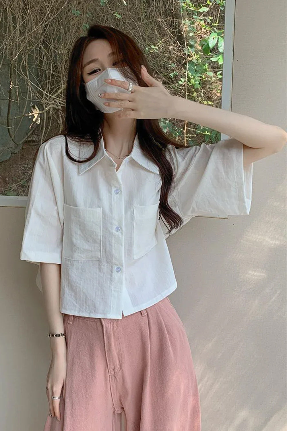 Short Sleeve Basic Colors Cropped Blouse Shirts
