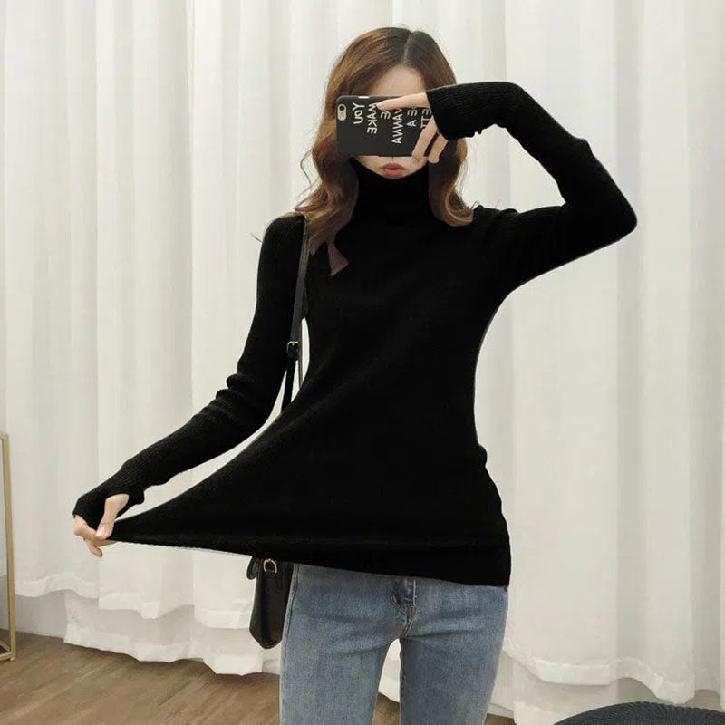 Solid Colors Slim Knitted Turtleneck Sweater