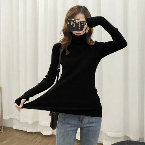 Solid Colors Slim Knitted Turtleneck Sweater