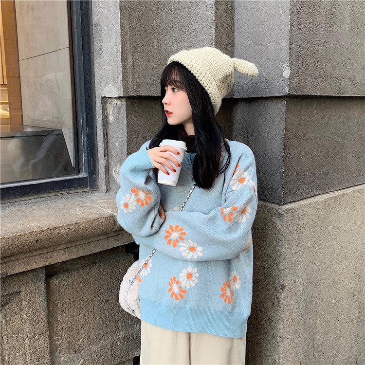 Daisy Flower Pattern Casual Sweater