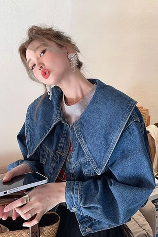 Loose Cute Peter Pan Collar Style Denim Jacket