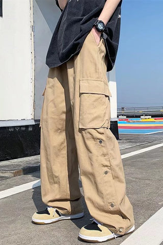 Loose Cargo Pockets Straight Casual Men Pants