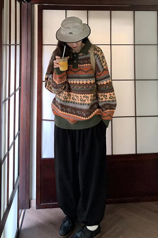 Long Sleeve Classic Art Pattern Collar Sweater