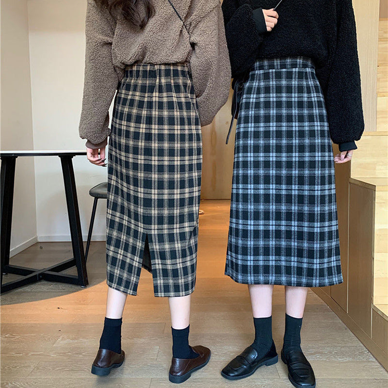 High Waist Sexy Plaid Midi Long Skirts