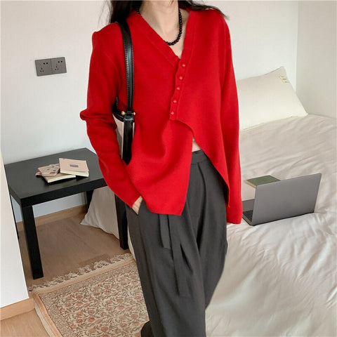 Irregular Button Loose Cardigan Sweater
