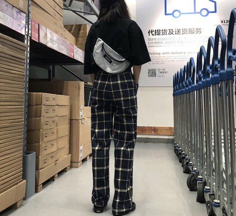 High Waist Casual Plaid Patchwork Pants