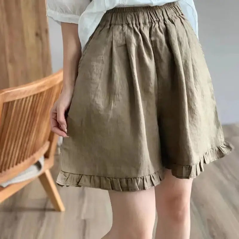 Elastic Waist Ruffles Basic Summer Shorts