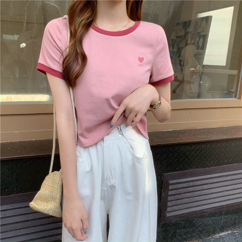 Love Pocket Embroidery Polo Ringer Shirt