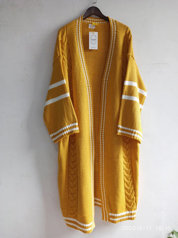 Casual Striped Long Style Cardigan Coat