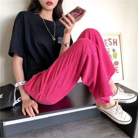 High Waist Pink Wide Leg Corduroy Long Pants