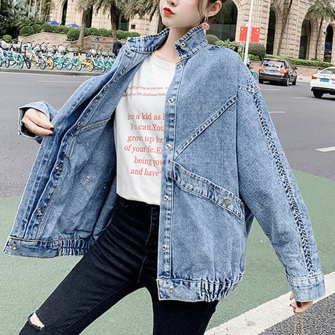 High Collar Loose Denim Jeans Jacket