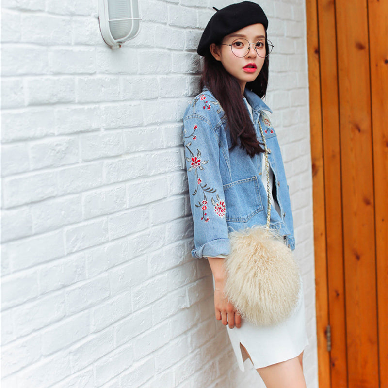 Floral Embroidery Denim Jacket