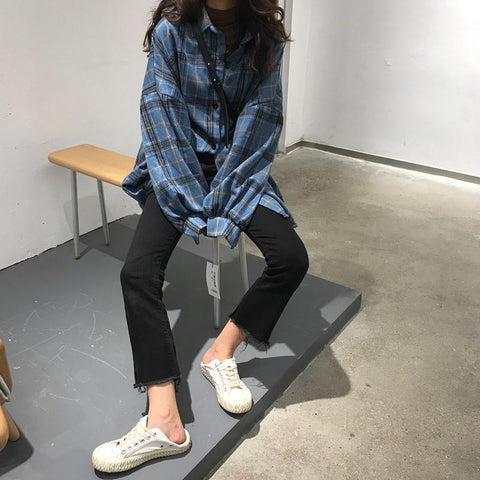 Blue Plaid Casual Flannel