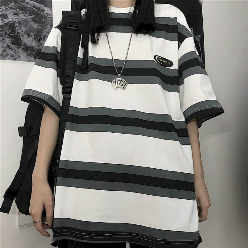 Loose Short Sleeve Striped Hip Hop Shirt