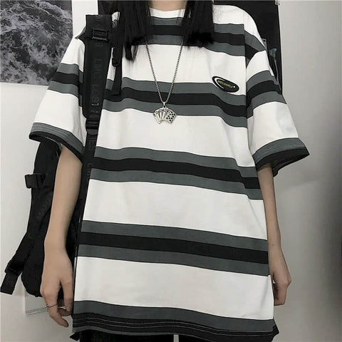 Loose Short Sleeve Striped Hip Hop Shirt