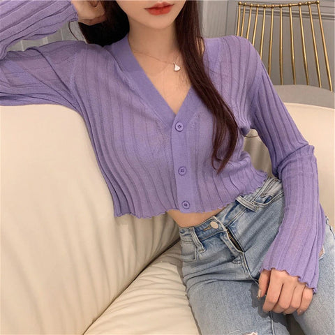 Long Sleeve V-Neck Cropped Sweater