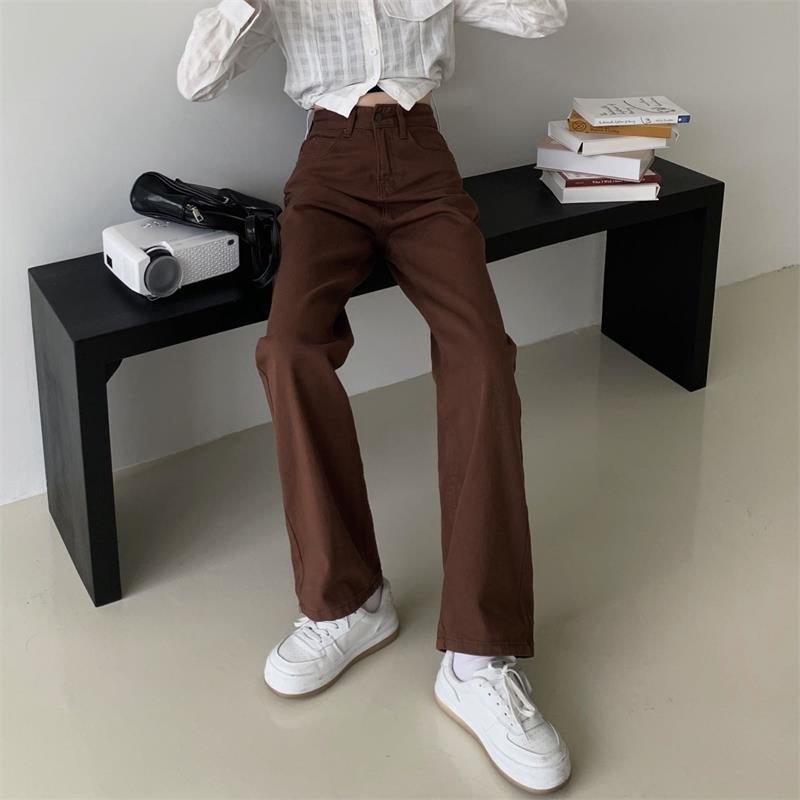 High Waist Brown Long Jeans Pants