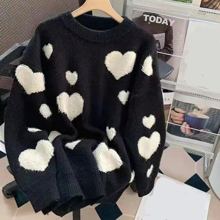 Suéter holgado con estampado de corazones 